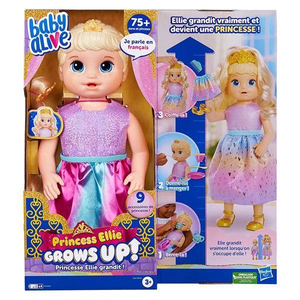 Hasbro BABY ALIVE Princess Ellie Grows Up!, 18-Inch Growing Talking Baby Doll With Blonde Hair